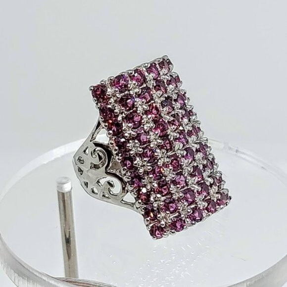 Unheated Natural Pink Rhodolite Garnet‎ 2.5mm 925 Sterling Silver Ring Size 6.5 - Picture 7 of 11